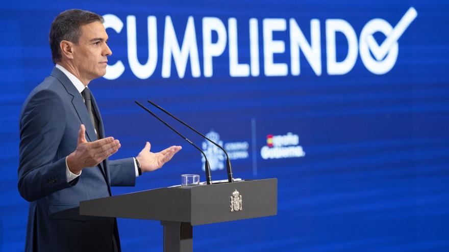 El presidente del Gobierno, Pedro Sánchez, durante su comparecencia el pasado miércoles para hacer balance del curso político.