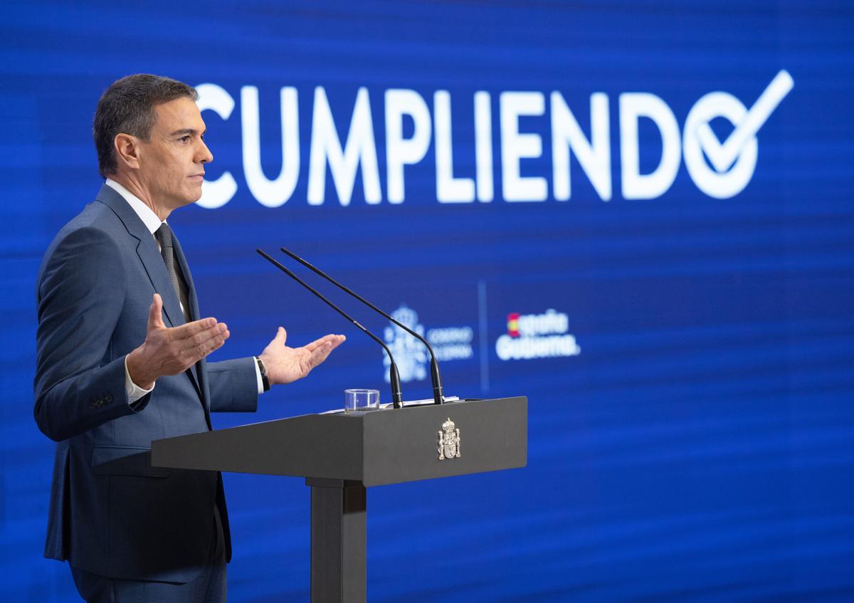 El presidente del Gobierno, Pedro Sánchez, durante su comparecencia el pasado miércoles para hacer balance del curso político.
