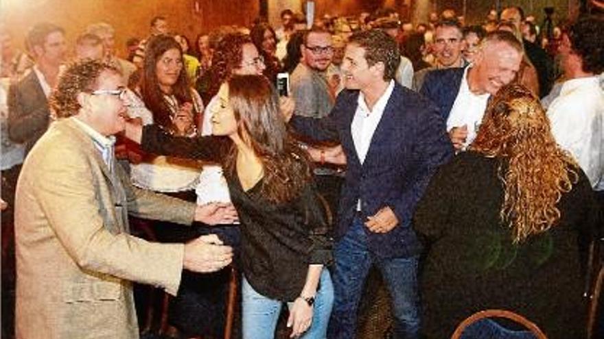 Albert Rivera, Inés Arrimadas i Jean Castel, ahir, en l&#039;acte celebrat a l&#039;hotel Carlemany de Girona.