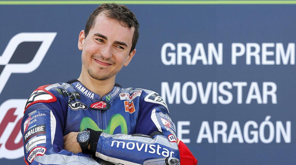 Jorge Lorenzo, al lloc més alt del podi de Motorland, després de guanyar el GP d’Aragó, el 27 de setembre. Jorge Lorenzo, al lloc més alt del podi de Motorland, després de guanyar el GP d’Aragó, el 27 de setembre.