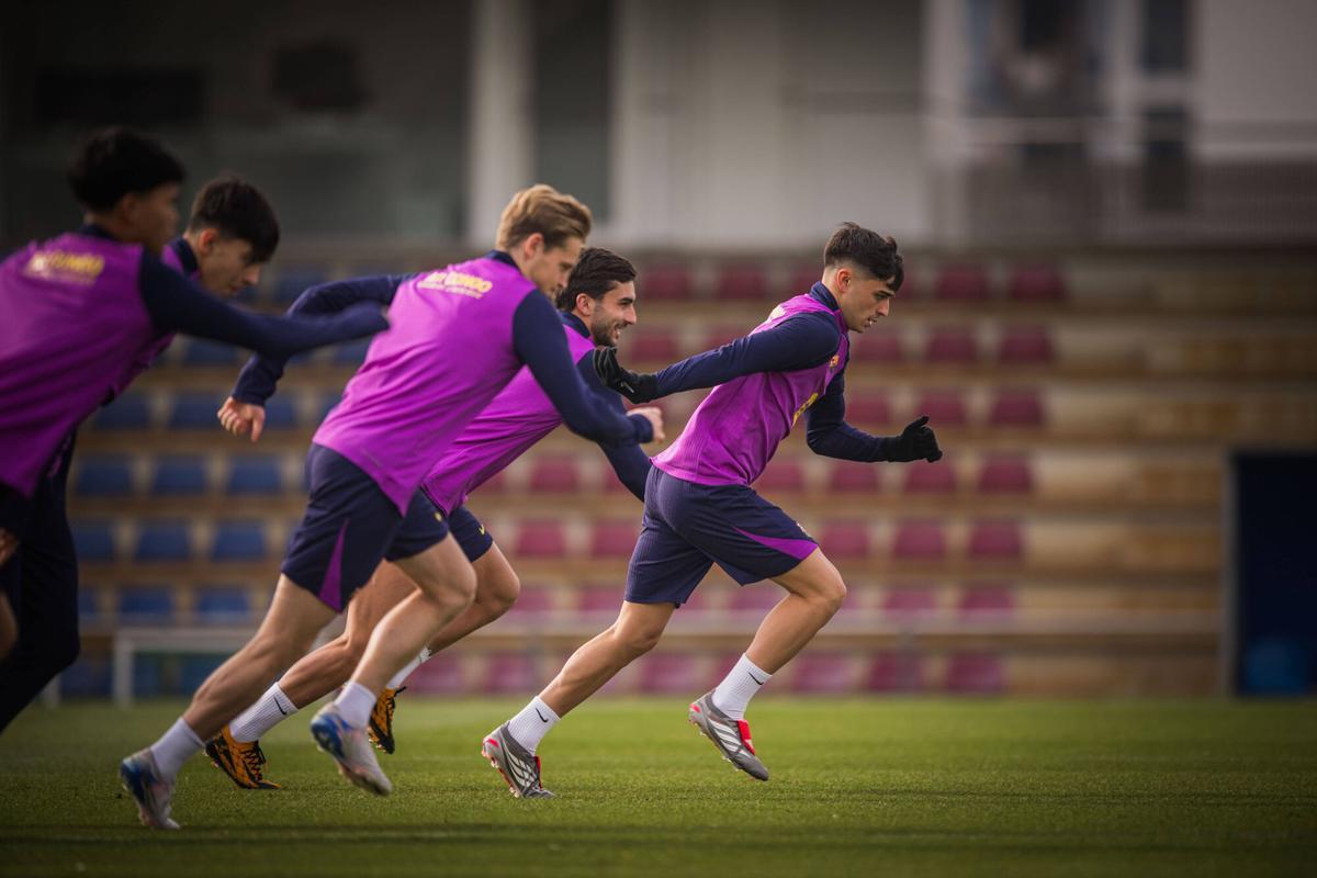 Pedri y De Jong, durante un entrenamiento del Barça
