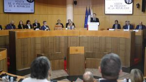 El presidente francés, Emmanuel Macron, ante la Asamblea de Córcega.