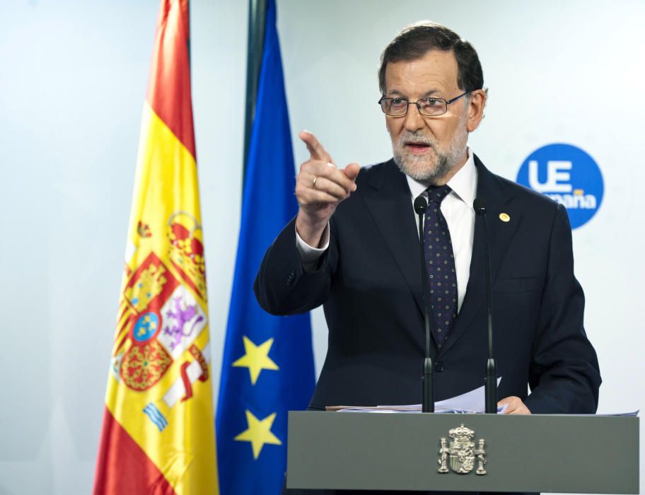 Mariano Rajoy durant la roda de premsa després de la reunió del Consell Europeu a Brussel·les.