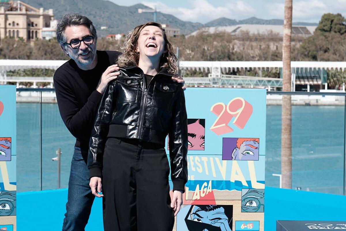 Presentación de 'Pizza Movies' en el Festival de Málaga por parte del guionista y director Carlos Padial, Berto Romero, Judit Martín  y Bruna Cusí