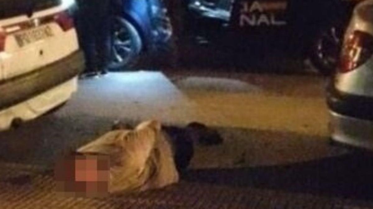 El presunto homicida, en el suelo, tras ser reducido y detenido.