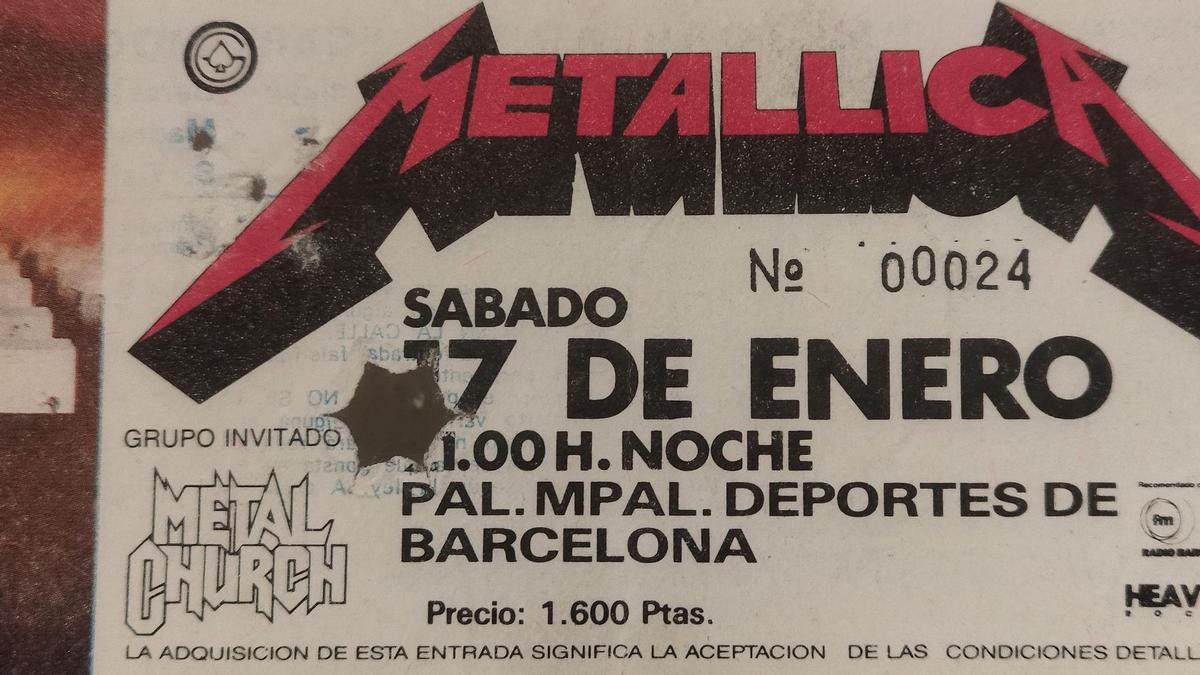 Una entrada del primer concierto de Metallica en España.