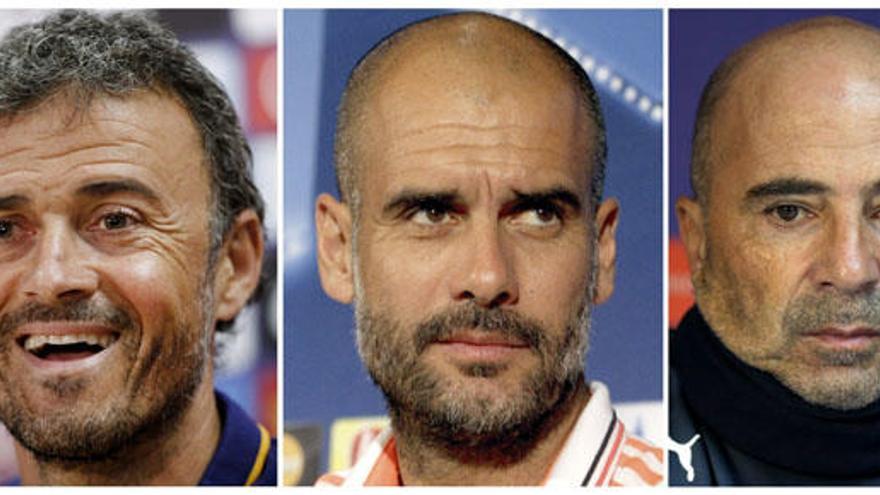 Luis Enrique, Guardiola y Sampaoli.