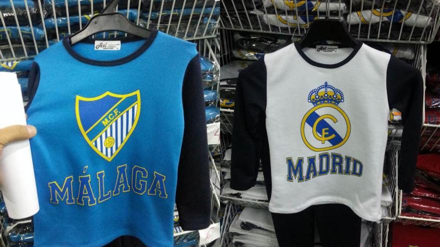 Falsificaciones de productos del Málaga CF y del Real Madrid.