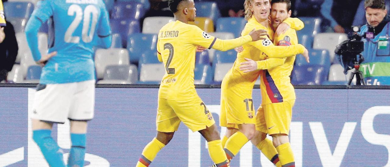 El Barça celebra un gol en el partido de ida disputado en febrero.