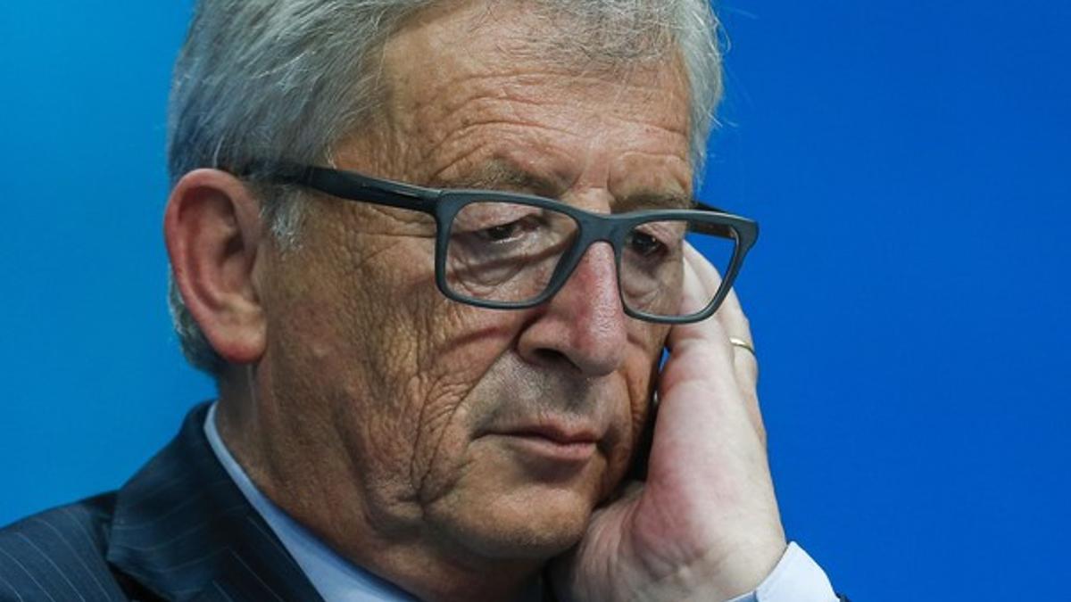 El presidente de la Comisión Europea, Jean-Claude Juncker, pensativo, en una rueda de prensa, el lunes en Bruselas.