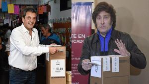 Massa y Milei votan durante las elecciones en Argentina.