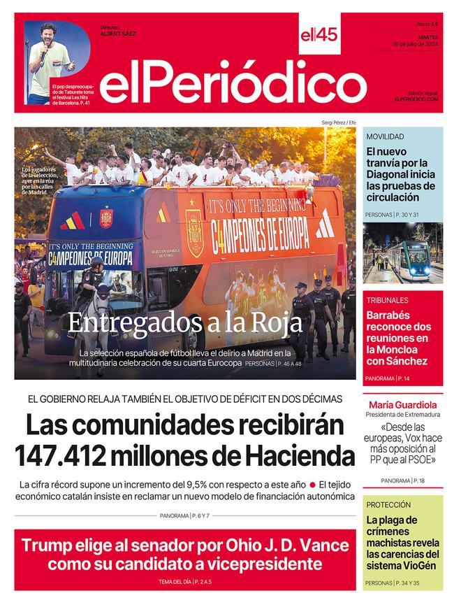 La portada de EL PERIÓDCIO del 17 de julio del 2024