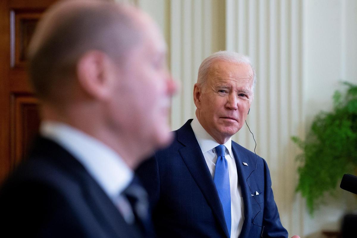 Joe Biden en comparecencia junto al canciller alemán, Olaf Sholz.