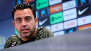 Xavi, en un momento de la rueda de prensa previa al debut liguero en Getafe.