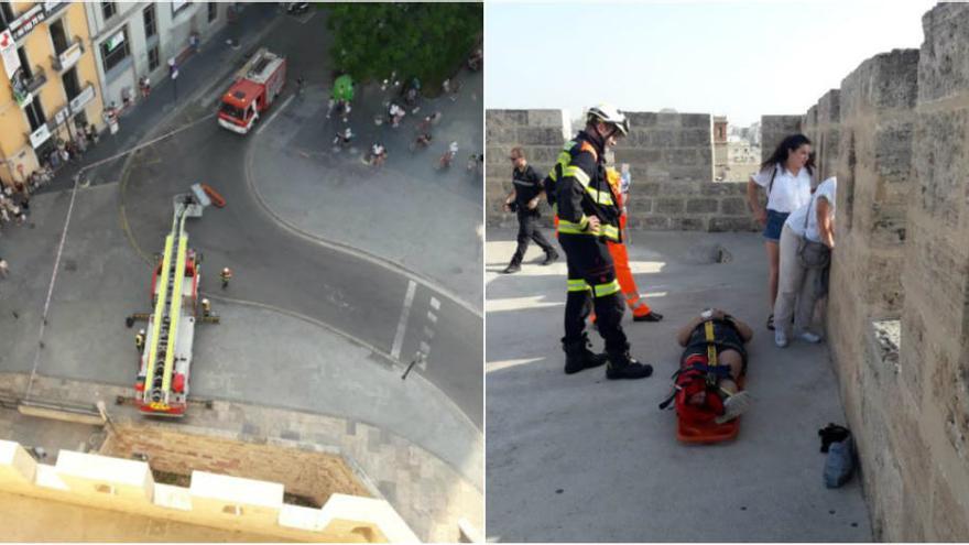 Un tobillo roto moviliza a los bomberos hasta las Torres de Serranos de València