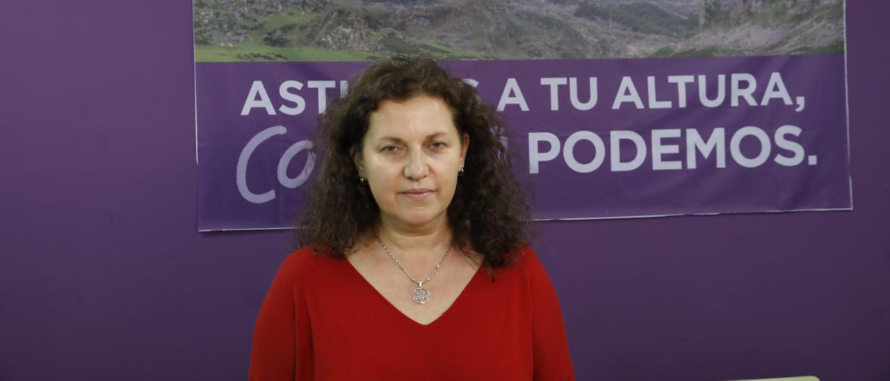 Alejandra Tejón, en la sede de Podemos.