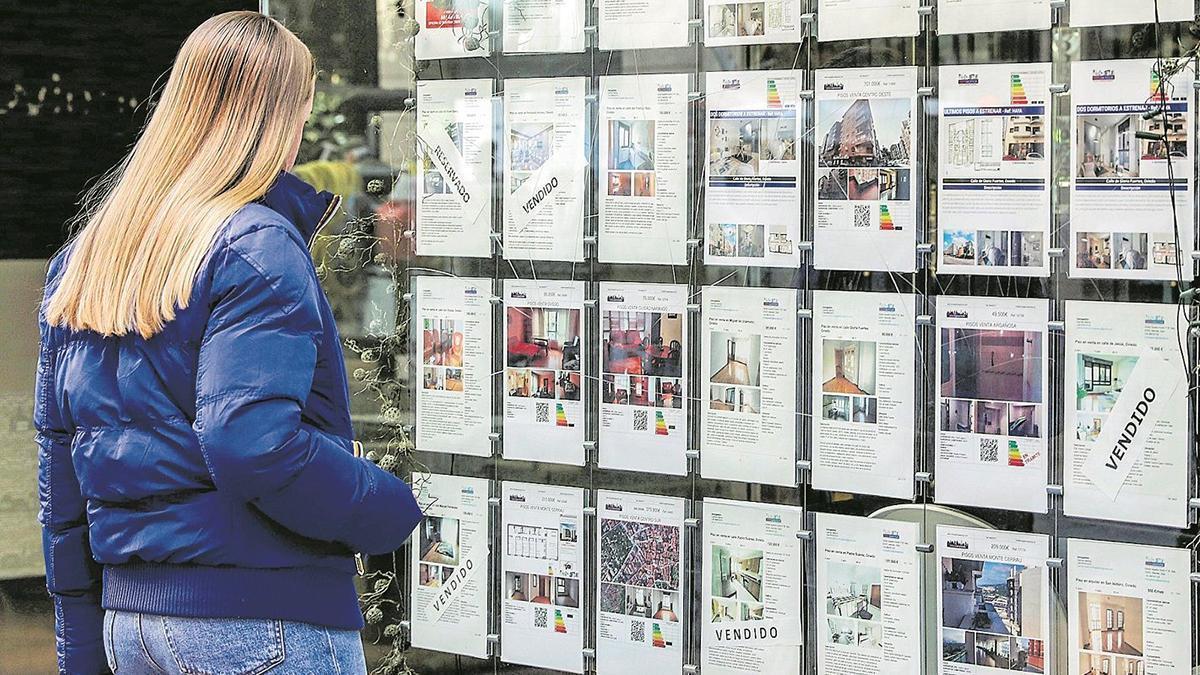 Una jove mira l'oferta d'habitatges en una imatge d'arxiu.