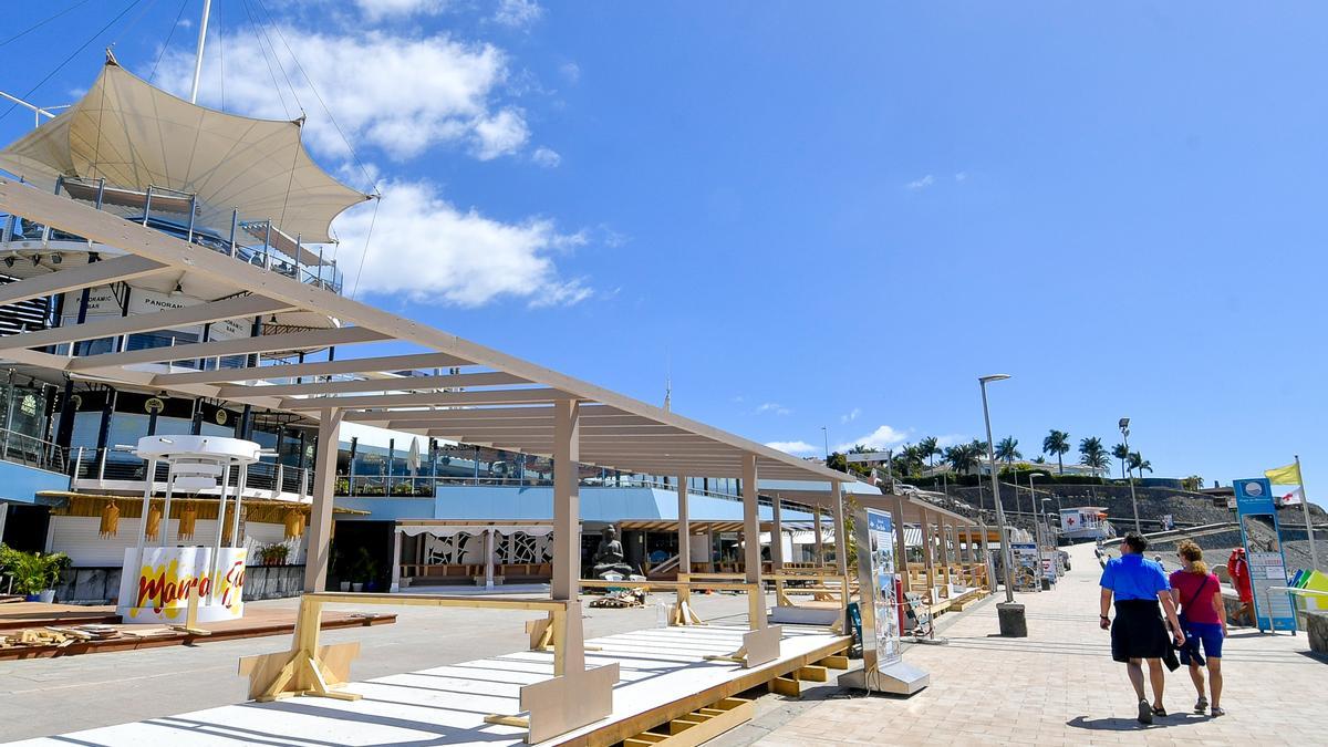 Imagen del local donde irá ubicado el Mamá Juana, en obras, en el Sunset Beach Meloneras Playa.