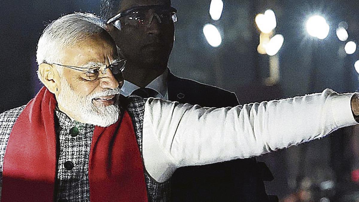 El primer ministro indio, Narendra Modi, durante una gira en Jaipur, Rajastán