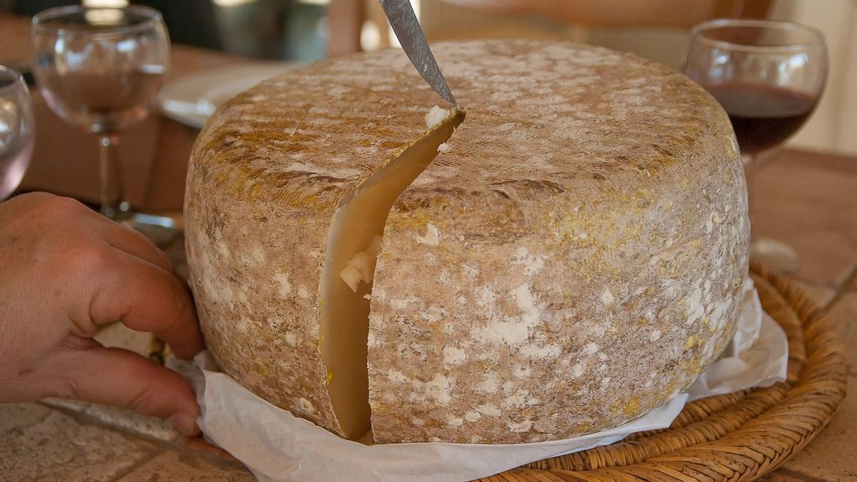 Un enorme queso curado, imagen de archivo