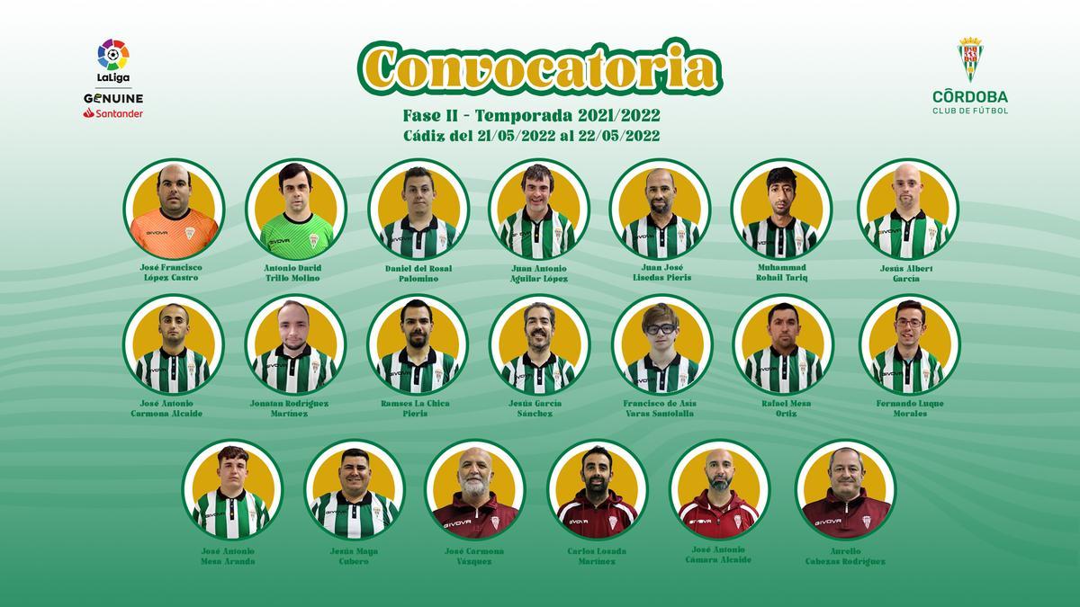 Convocatoria del Córdoba CF Genuine para la Fase 2 de LaLiga en Cádiz.