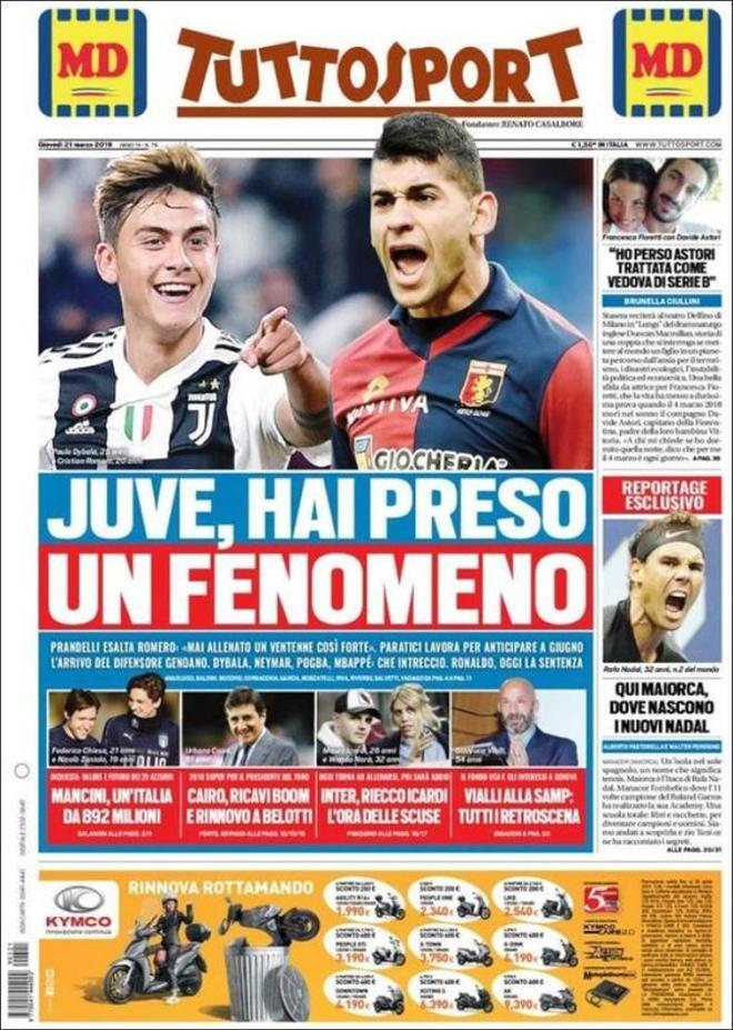 Portada de Tuttosport del 21 de marzo