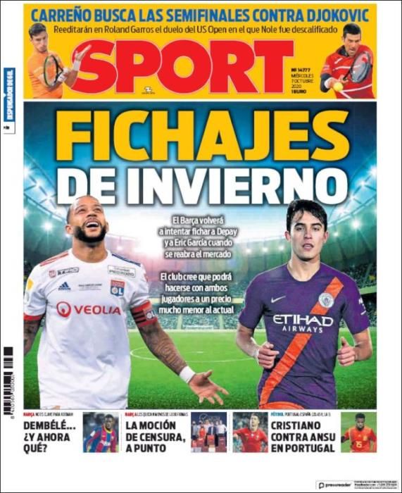 Portada SPORT miércoles 7 octubre 2020