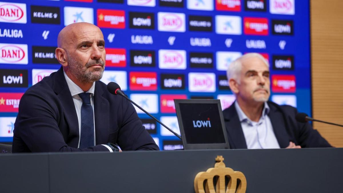 Monchi, junto a Alan Pace en su presentación con el Espanyol