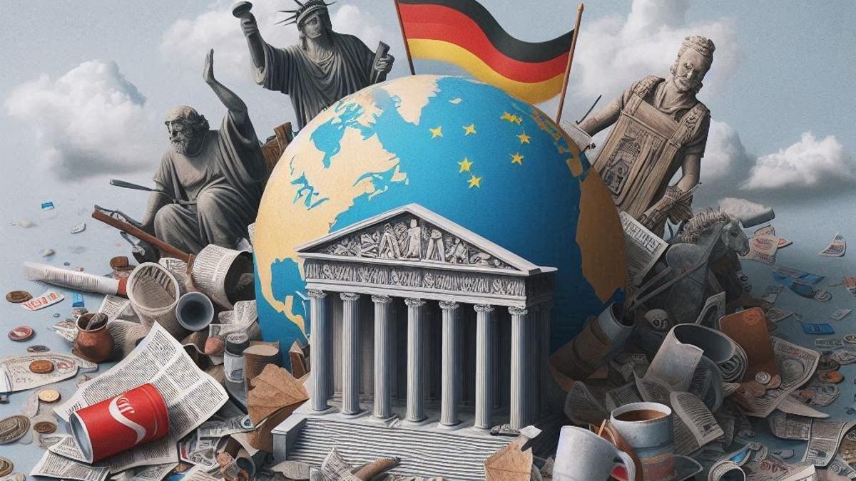 Recreación artística de la decadencia de la democracia.