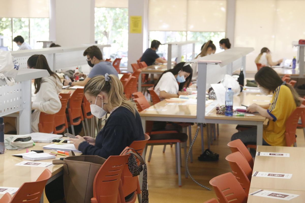 Jóvenes estudiando en la biblioteca de la Facultad de Medicina.