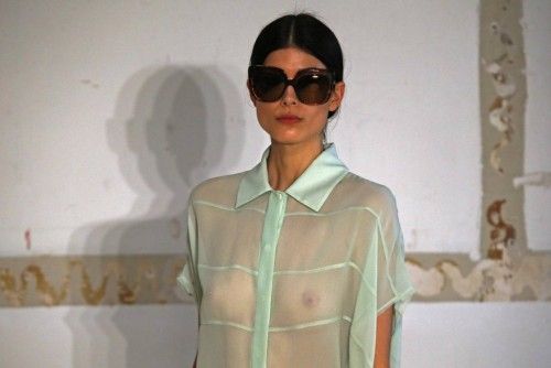 A model presents a creation by Croatian designer Damir Doma as part of his Spring/Summer 2014 women's ready-to-wear fashion show in Paris