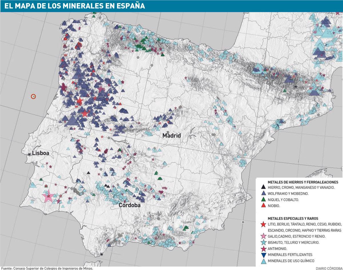 El mapa de los minerales en España.