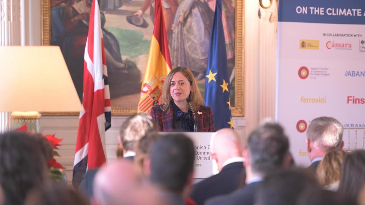 Amparo López Senovilla, secretaria de Estado de Comercio, en la presentación del barómetro de la Cámara de Comercio de España en Londres.