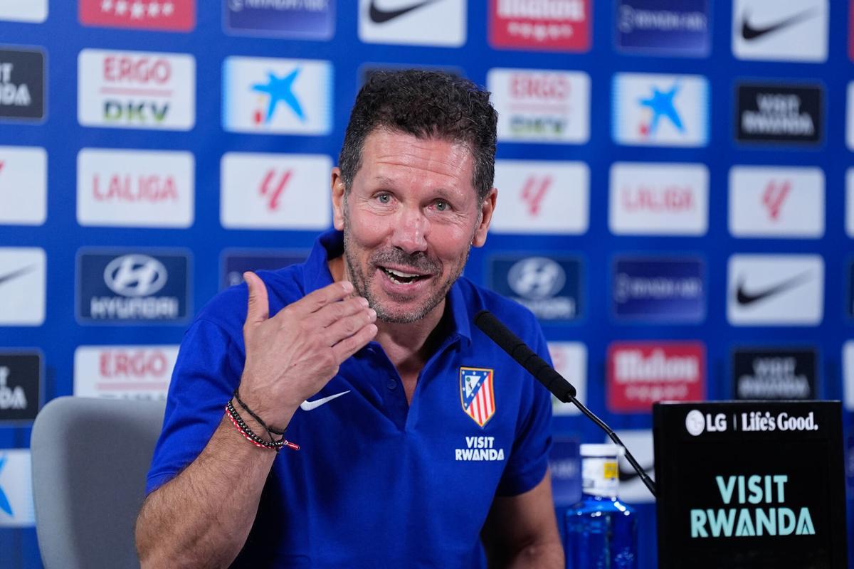 Diego Pablo Simeone, head coach of Atletico de Madrid, attends his press conference during a training session of Atletico de Madrid ahead the Spanish League, LaLiga EA Sports, match against Sevilla FC at Ciudad Deportiva Wanda Atletico de Madrid on August 28, 2026, in Madrid, Spain. AFP7 28/08/2026 ONLY FOR USE IN SPAIN. Dennis Agyeman / AFP7 / Europa Press;2026;SOCCER;SPAIN;SPORT;ZSOCCER;ZSPORT;Atletico De Madrid Training Session and Press Conference - Laliga Ea Sports;