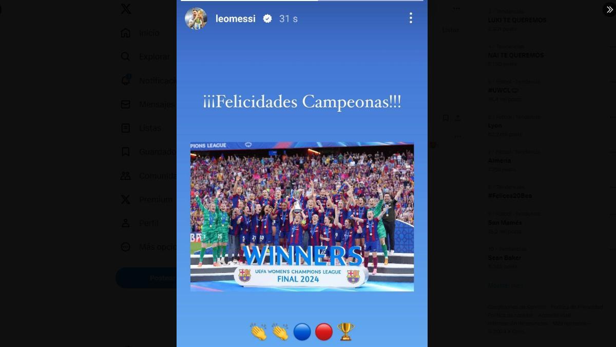 El mensaje de Leo Messi para las jugadoras del Barça en Instagram