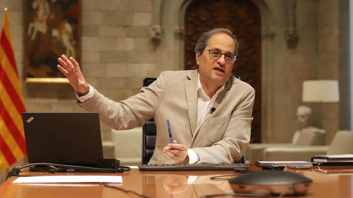 Quim Torra, en la reunión telemática con Pedro Sánchez y el resto de presidentes autonómicos del 7 de junio