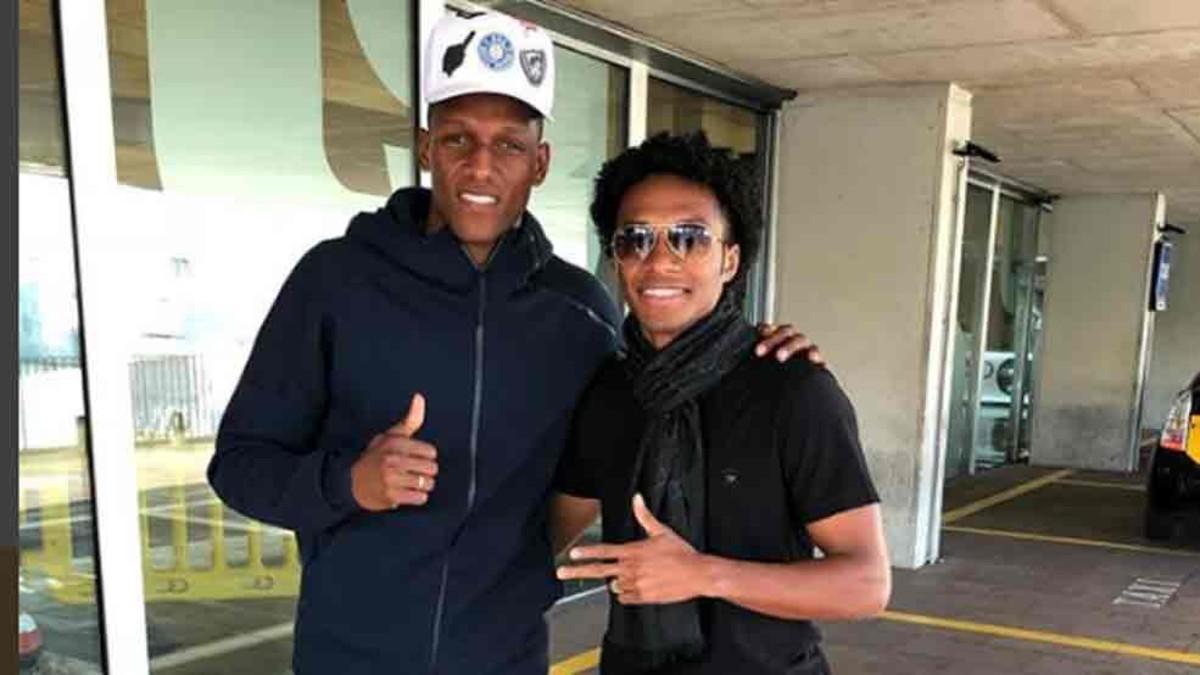 Cuadrado, junto a Yerry Mina en Barcelona