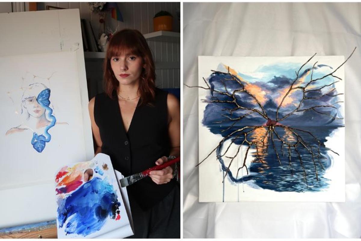 Cris Mareza, junto a una de sus obras.