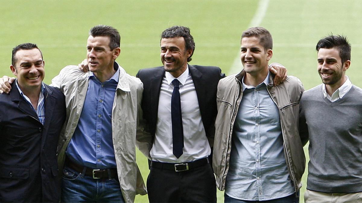 Joaquín Valdés, Juan Carlos Unzué, Robert Moreno y Rafel Pol, aquí junto a Luis Enrique, seguirán juntos, ahora en las filas del RC Celta