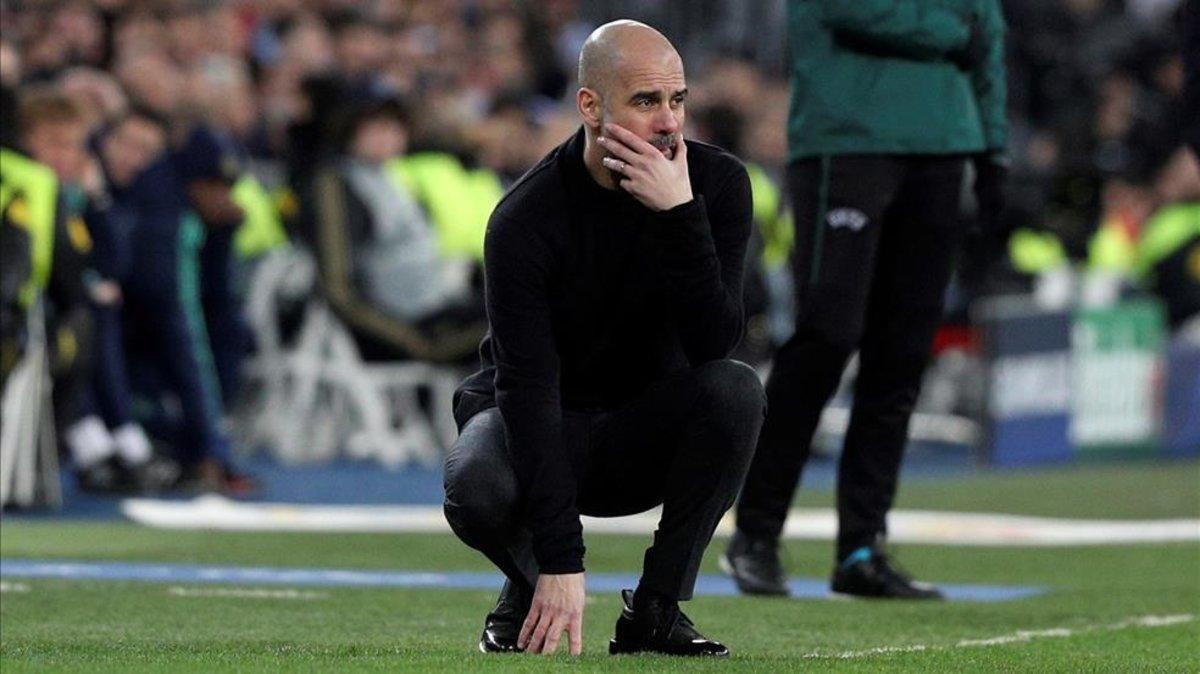 Pep Guardiola, técnico del Manchester City, en el Santiago Bernabéu