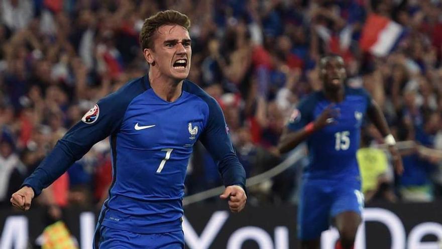 Griezmann celebra el primer gol de Francia ante Albania.