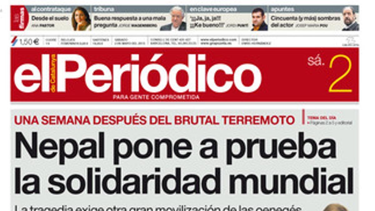 La portada de EL PERIÓDICO (2-5-2015).