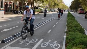 Barcelona 01/10/2025 Barcelona Carril bici fuera de servicio en la Av.Paral.lel, en el tramo de la c/Tamarit hasta la plaza Espanya debido a unas obras. FOTO DE RICARD CUGAT