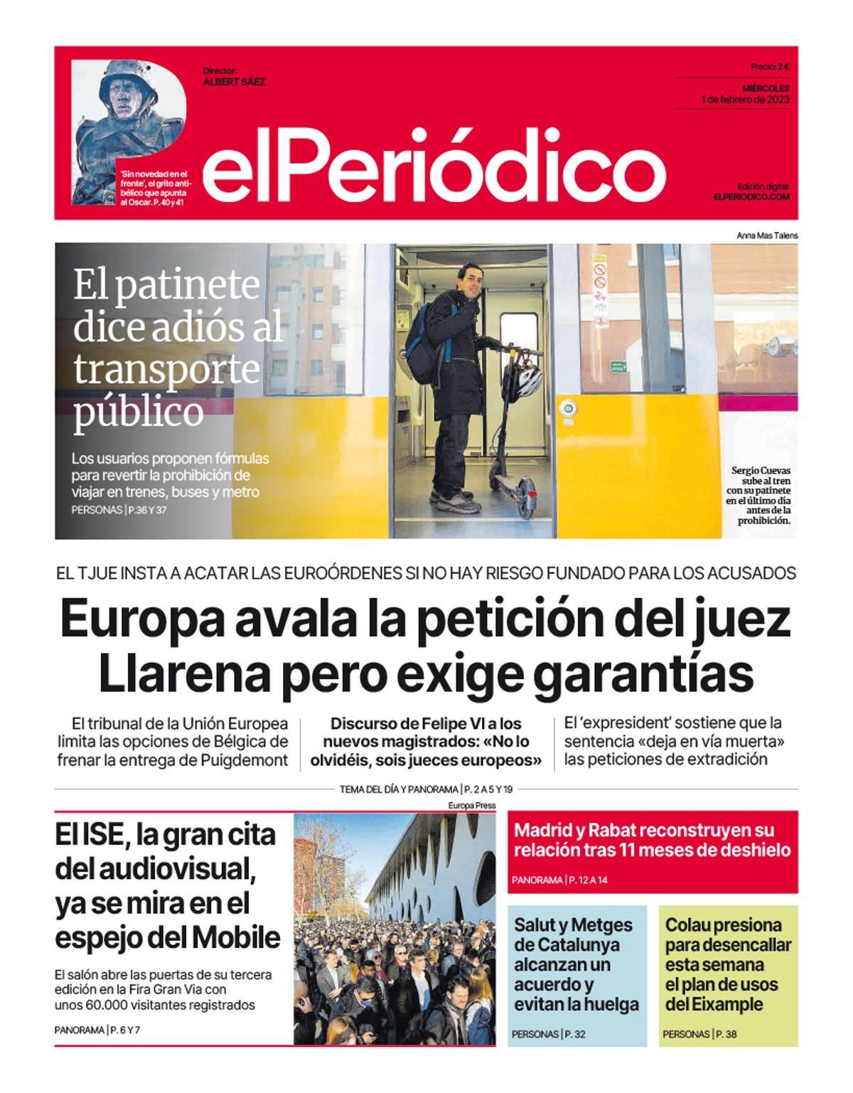 La portada d’EL PERIÓDICO del 31 de gener del 2023