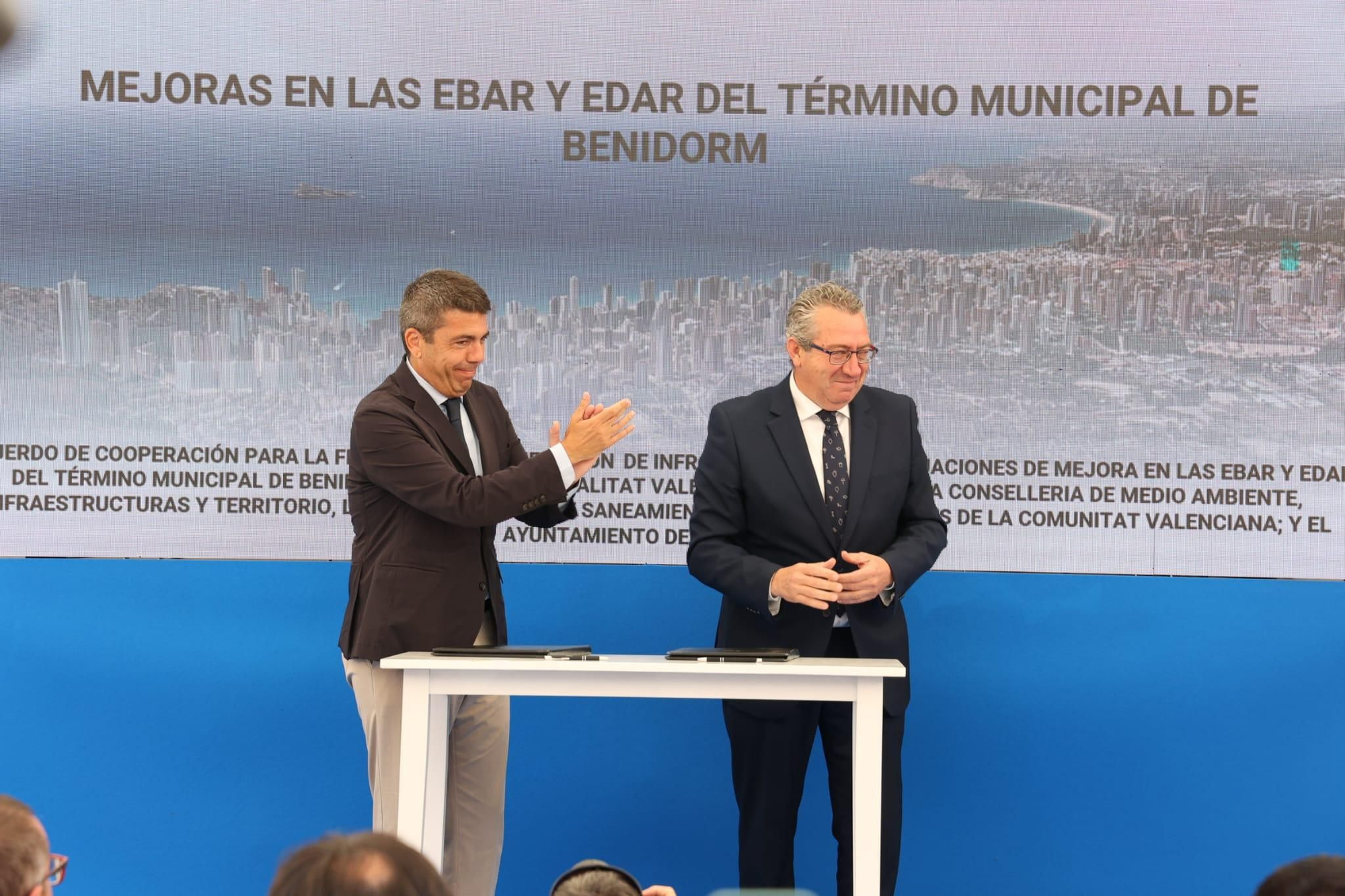Visita de Carlos Mazón a Benidorm con motivo de la charla sobre las mejoras en la estación de bombeo y la depuradora