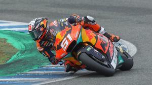 Acosta, en la pista de Jerez con la Moto2 de Kalex