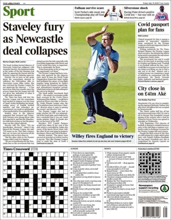 Portada THE TIMES SPORT viernes 31 julio 2020