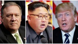 FILE PHOTO: A combination photo shows CIA Director Mike Pompeo (L) in Washington, North Korean leader Kim Jong Un (C) in Pyongyang, North Korea and U.S. President Donald Trump (R), in Palm Beach, Florida, U.S., respectively from Reuters files.   REUTERS/Yuri Gripas (L) & KCNA handout via Reuters & Kevin Lamarque (R)    ATTENTION EDITORS - THIS PICTURE WAS PROVIDED BY A THIRD PARTY. REUTERS IS UNABLE TO INDEPENDENTLY VERIFY THE AUTHENTICITY, CONTENT, LOCATION OR DATE OF THIS IMAGE. FOR EDITORIAL USE ONLY. NOT FOR SALE FOR MARKETING OR ADVERTISING CAMPAIGNS. NO THIRD PARTY SALES. NOT FOR USE BY REUTERS THIRD PARTY DISTRIBUTORS. SOUTH KOREA OUT. NO COMMERCIAL OR EDITORIAL SALES IN SOUTH KOREA.