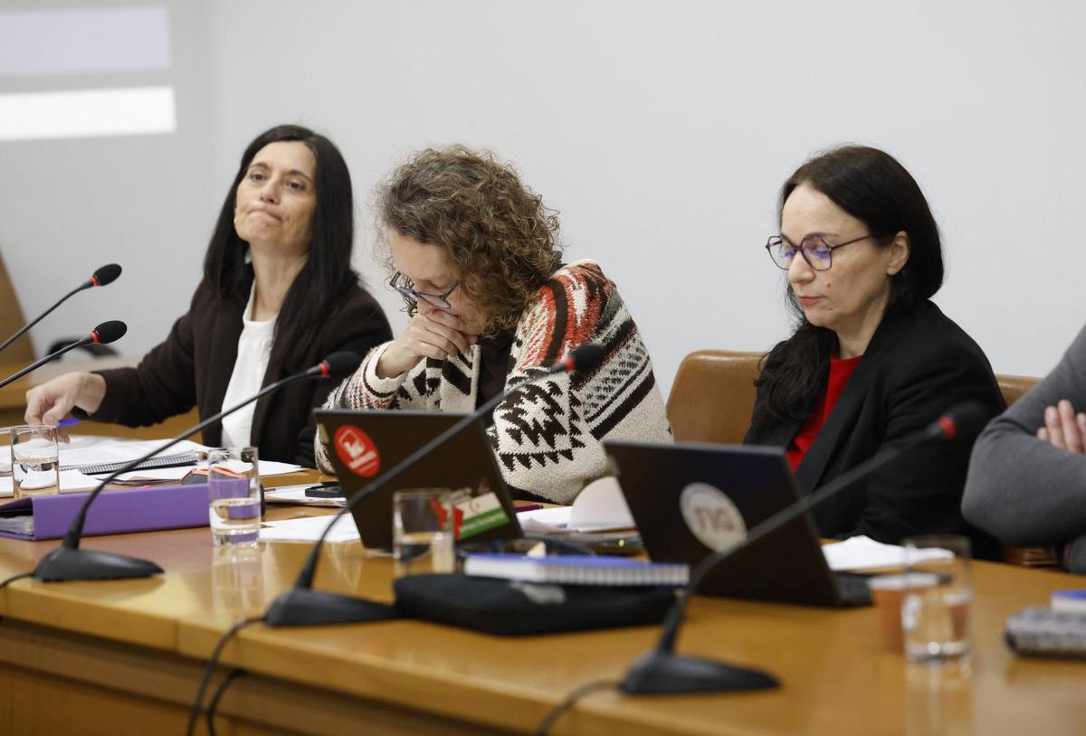 Concejales de Izquierda Unida, durante un pleno de Castrillón