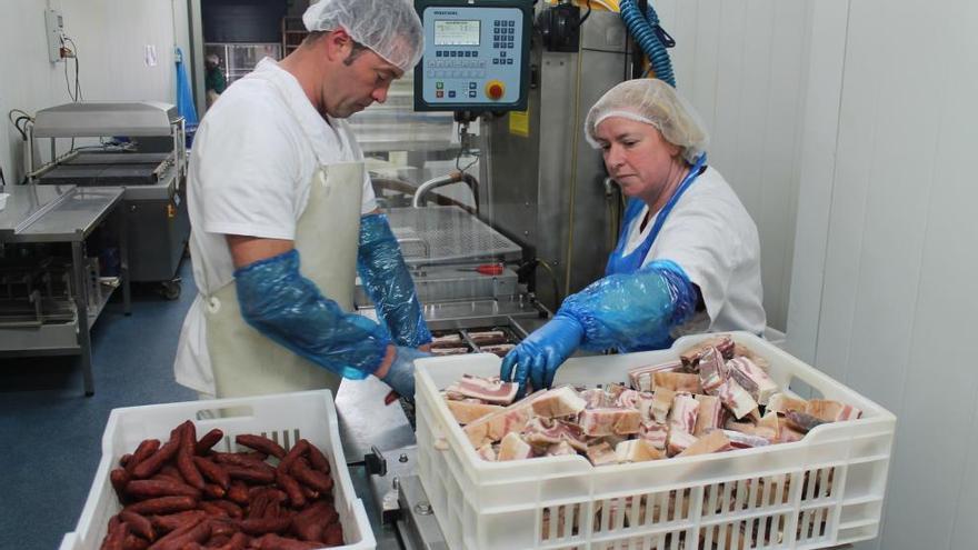 Trabajadores envasando compango en la fábrica de El Hórreo, en Noreña.